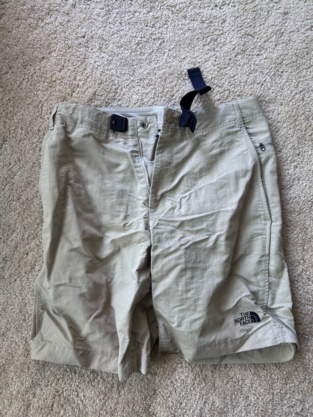 The North Face Men's Light Tan Outdoor Hybrid Shorts with Integrated Belt